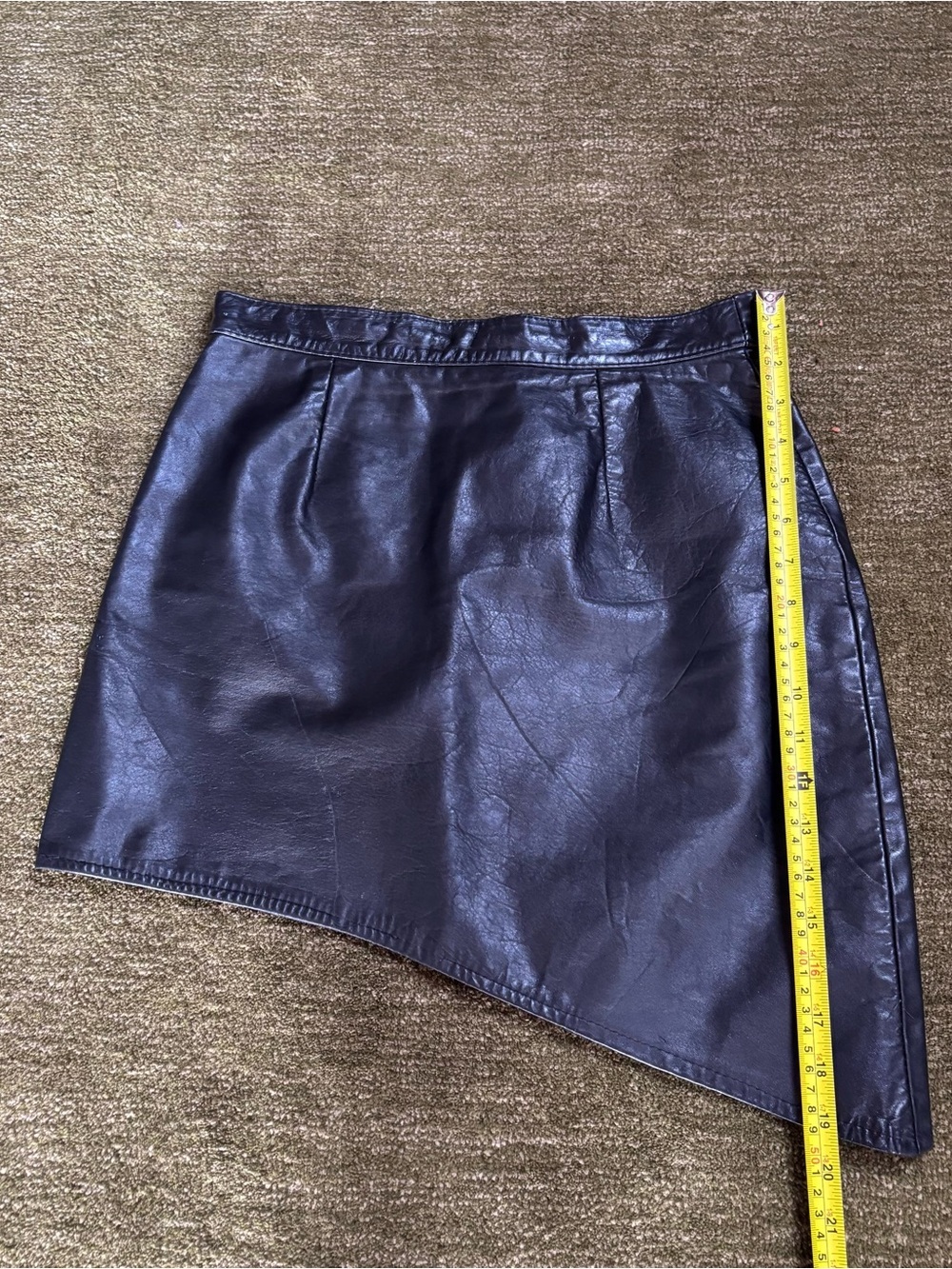 Vintage Asymmetrical Genuine Leather Mini Skirt - Black - Picture 6 of 6